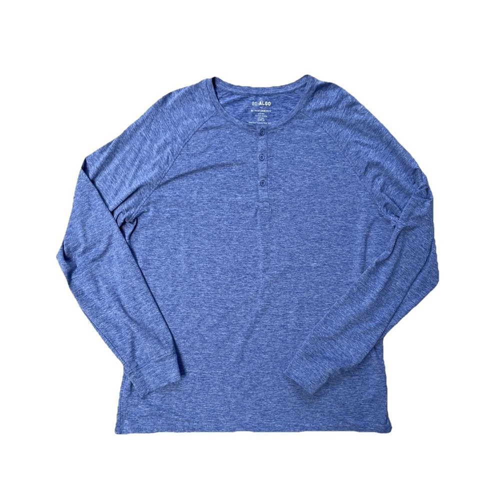 01.Algo Men's XL Long Sleeve Henley Blue Performance Quick Dry UV SPF 40
